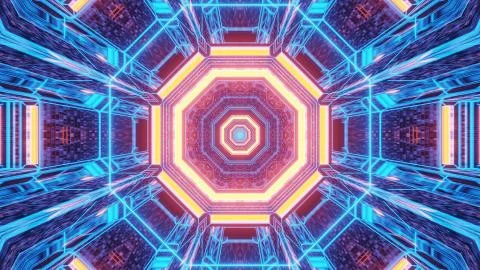 A vivid abstract psychedelic octagon corridor pattern for background with blu Stock Illustration