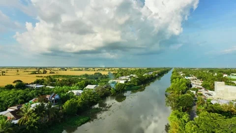 Vivid afternoon sunlight over fields and rivers in the Mekong Delta Stock-Footage 337697692