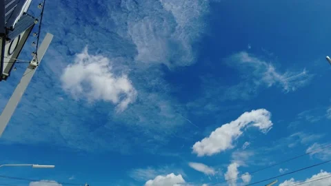 Vivid and cloudy blue sky and electrical line and pole for use and opening scene Stock Footage 157382637