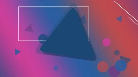 A vivid arrangement of overlapping triangles, circles, lines, and soft grad.. Stock Illustration
