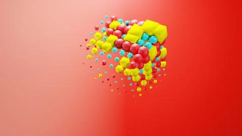 Vivid balls float in the air on a red backdrop, creating a colorful event Stock Illustration