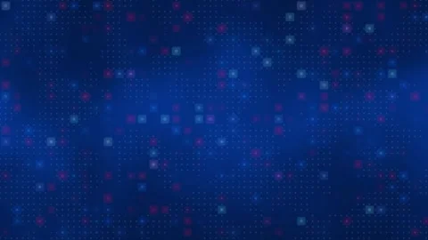 Vivid blue halftone grid pattern with diagonal gradients and glowing blinking Stock Footage 297247775
