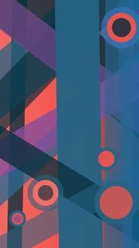 Vivid coral circles and intersecting teal polygons form an energetic abstra.. Stock Illustration