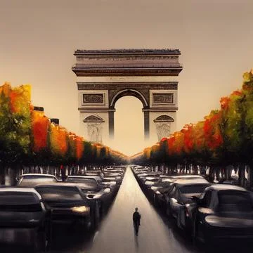 Vivid drawing of the arc de Triomphe in Paris Stock Illustration