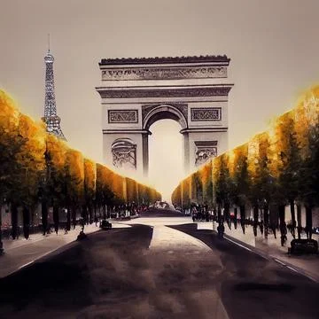 Vivid drawing of the arc de Triomphe in Paris Stock Illustration