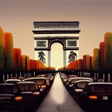 Vivid drawing of the arc de Triomphe in Paris Stock Illustration
