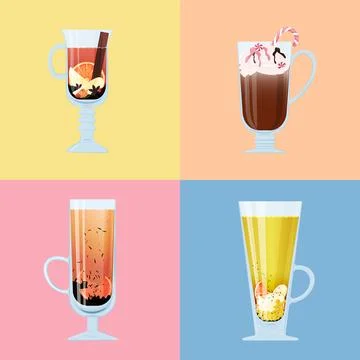 Vivid Drinks on colored squares Stock Illustration