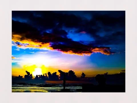 Vivid evening beach Stock Illustration