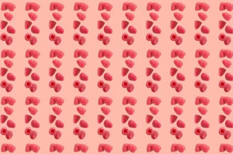 Vivid fruit pattern of fresh raspberry on colourful background Stock Photos
