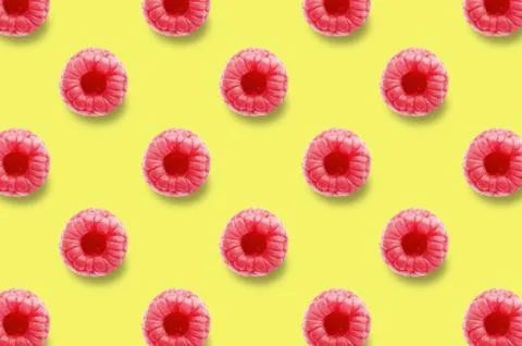 Vivid fruit pattern of fresh raspberry on colourful background 스톡 사진