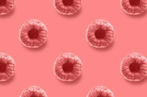 Vivid fruit pattern of fresh raspberry on colourful background Stock Photos