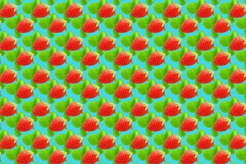 Vivid fruit pattern of fresh strawberry on colourful background Stock Photos