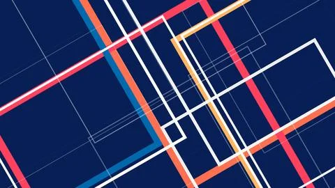 Vivid geometric artwork shows a deep blue grid crossed by bright neon lines.. Stock Illustration
