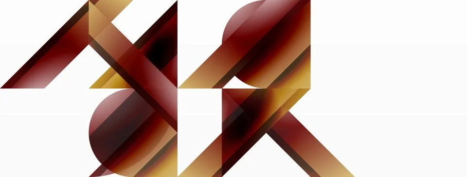 Vivid gradient triangles and circles on white. Mesmerizing fusion of shapes for Stock Illustration