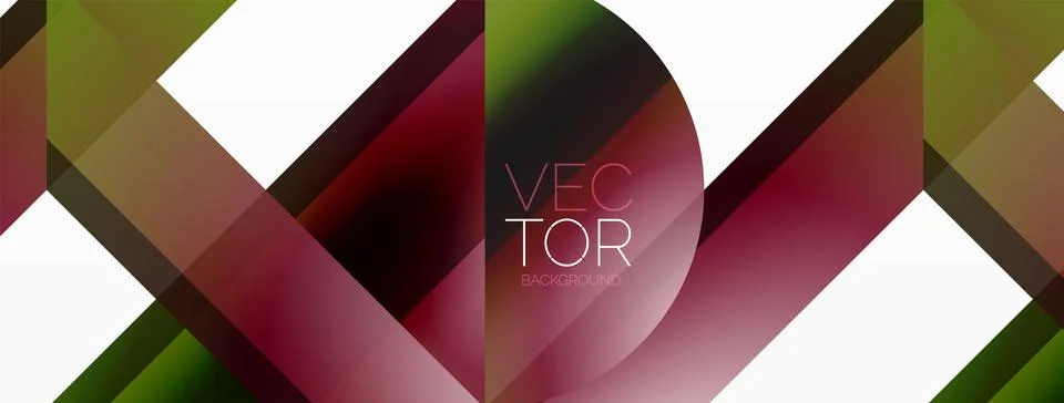 Vivid gradient triangles and circles on white. Mesmerizing fusion of shapes for Stock Illustration