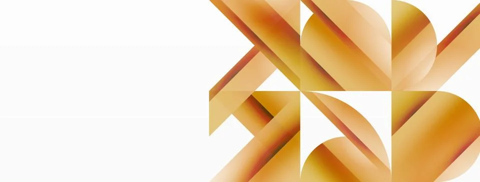 Vivid gradient triangles and circles on white. Mesmerizing fusion of shapes for Stock Illustration