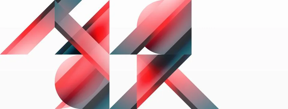 Vivid gradient triangles and circles on white. Mesmerizing fusion of shapes for Stock Illustration