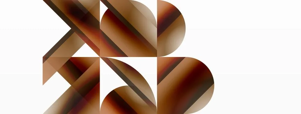 Vivid gradient triangles and circles on white. Mesmerizing fusion of shapes for Stock Illustration