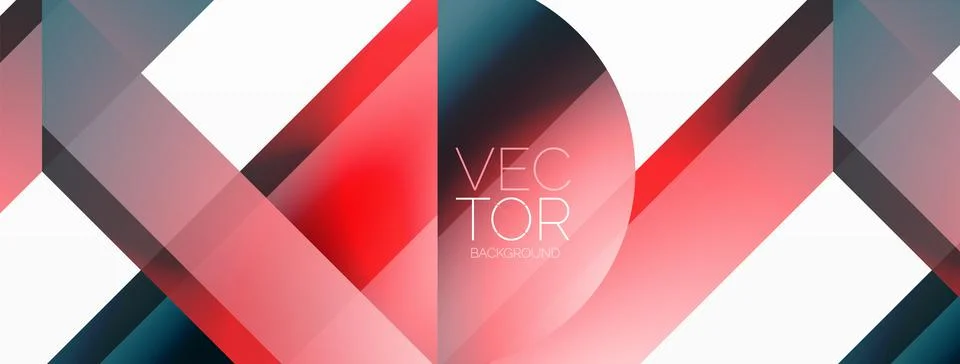 Vivid gradient triangles and circles on white. Mesmerizing fusion of shapes for Stock Illustration