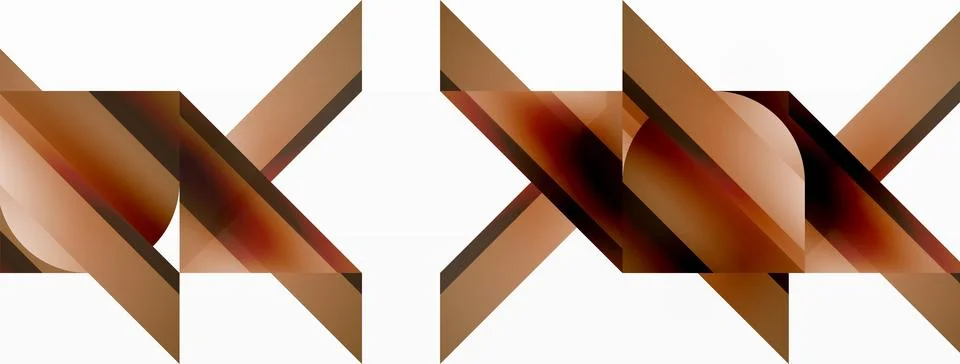 Vivid gradient triangles and circles on white. Mesmerizing fusion of shapes for Stock Illustration
