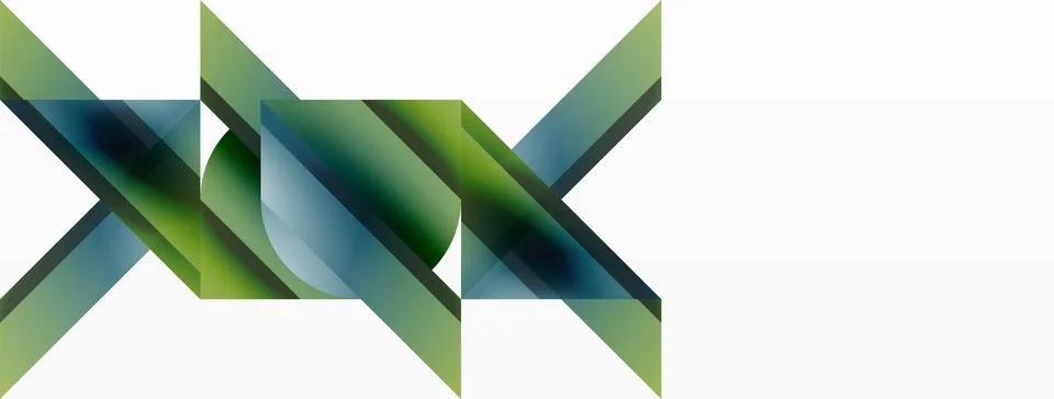 Vivid gradient triangles and circles on white. Mesmerizing fusion of shapes for Stock Illustration