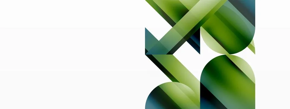 Vivid gradient triangles and circles on white. Mesmerizing fusion of shapes for Stock Illustration