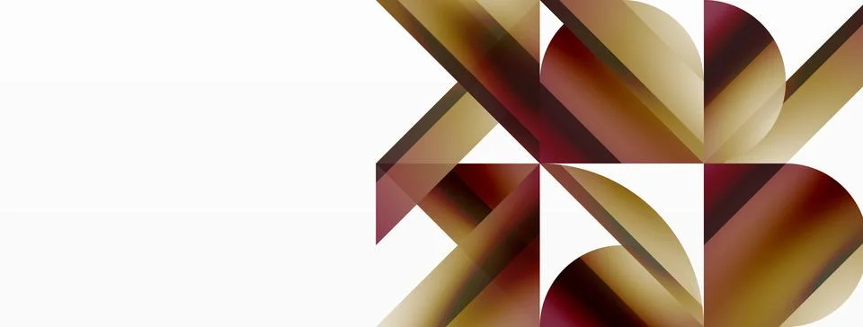 Vivid gradient triangles and circles on white. Mesmerizing fusion of shapes for Stock Illustration