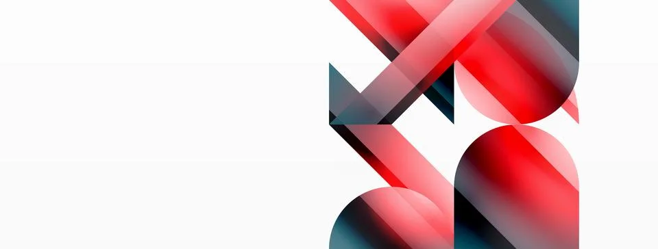 Vivid gradient triangles and circles on white. Mesmerizing fusion of shapes for Stock Illustration