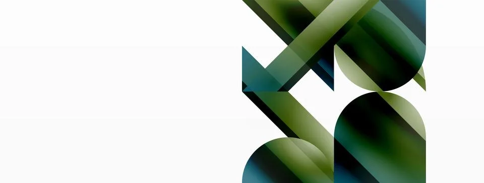 Vivid gradient triangles and circles on white. Mesmerizing fusion of shapes for Stock Illustration