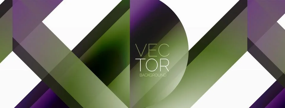 Vivid gradient triangles and circles on white. Mesmerizing fusion of shapes for Stock Illustration