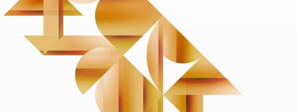 Vivid gradient triangles and circles on white. Mesmerizing fusion of shapes for Stock Illustration
