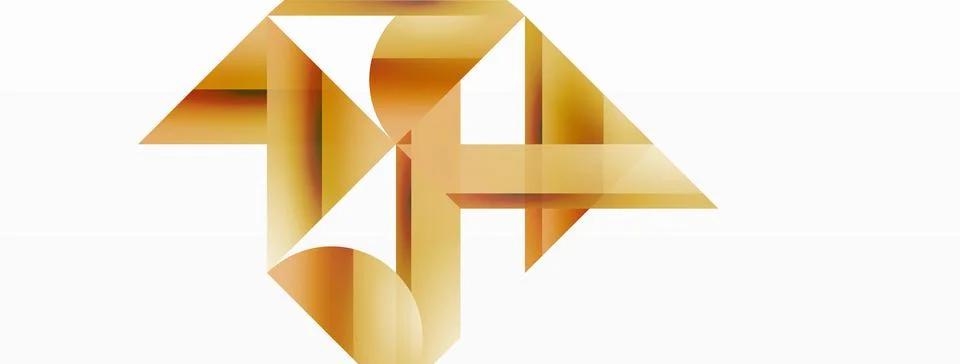 Vivid gradient triangles and circles on white. Mesmerizing fusion of shapes for Stock Illustration