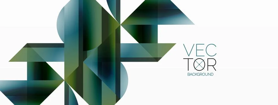 Vivid gradient triangles and circles on white. Mesmerizing fusion of shapes for Stock Illustration