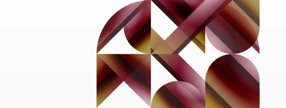 Vivid gradient triangles and circles on white. Mesmerizing fusion of shapes for Stock Illustration