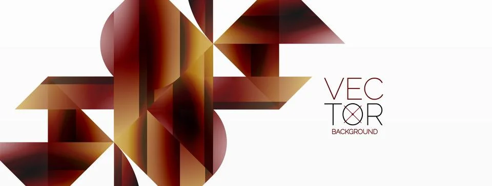 Vivid gradient triangles and circles on white. Mesmerizing fusion of shapes for Stock Illustration