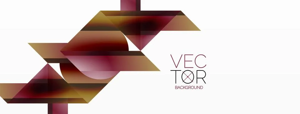 Vivid gradient triangles and circles on white. Mesmerizing fusion of shapes for Stock Illustration