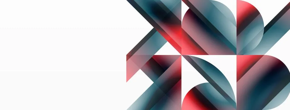 Vivid gradient triangles and circles on white. Mesmerizing fusion of shapes for Stock Illustration