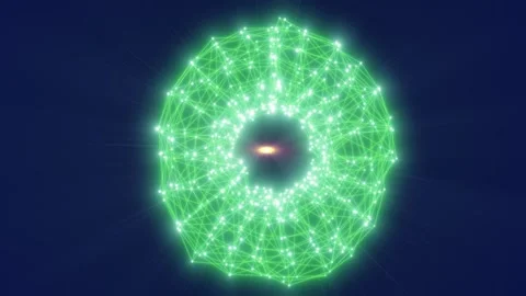 Vivid green digital ring of connected nodes glowing against a dark backgrou.. Stock Footage 315032395