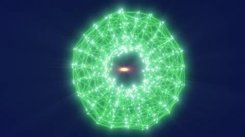 Vivid green digital ring of connected nodes glowing against a dark background 스톡 사진