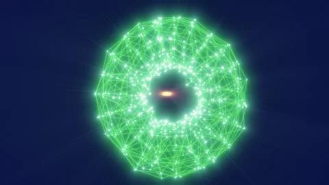 Vivid green digital ring of connected nodes glowing against a dark backgrou.. Stock Photos