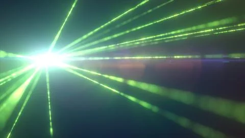 Vivid green light rays shooting from a radiant core with intense lens flares Stock Illustration