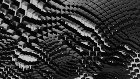 Vivid Grid Of Black And White Cubes Creating Textured Shadow Effects Resembling Stock Footage 333795227