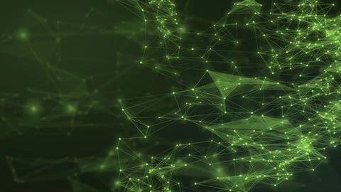 A vivid lime network sphere expands across a dark green field, expressing c.. Illustrazione stock