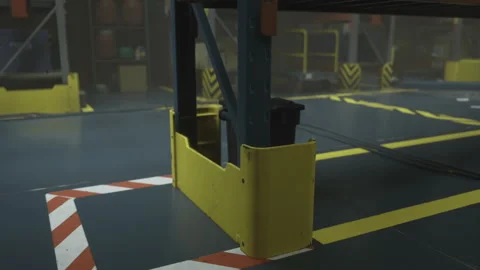 Vivid loading dock highlights safety features and industrial design Stock Footage 341594521