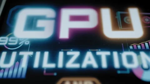 Vivid macro technology dashboard displays the exact GPU Utilization label Video stock 342486603