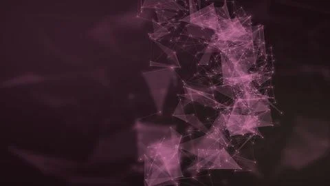 A vivid magenta cloud of translucent polygons and connected points glows ag.. Illustrazione stock