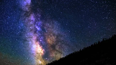Vivid Milky Way core long exposure timelapse pan over Mountain Stock Footage