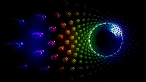 Vivid Multi-Color 3D Rounded Objects Tunnel Vortex with Glow Effect 4K Stock Footage 347176888
