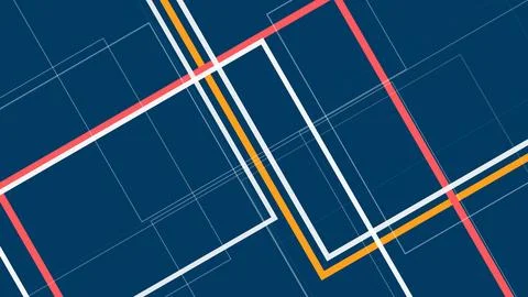 Vivid neon geometric lines intersect within a dark blue grid, creating a cr.. Stock Illustration