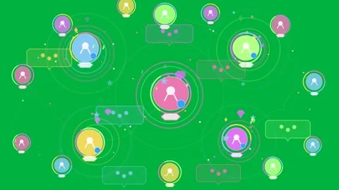 Vivid network nodes getting blue dot, linking, pulsing, sliding bubbles on Stock Footage 333907710